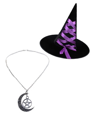 Dare Fashion Sorceress Witch AH02 N01 Purple Witch Hat Pentagram Pendant Gothic Cosplay