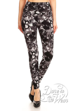 Dare to Wear Victorian Gothic Steampunk Peached Leggings in Skulls n Roses