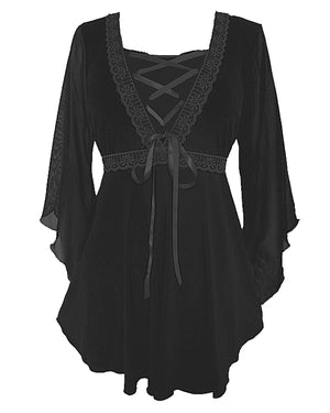Dare Fashion Bewitched Long sleeve top F01 Black Gothic Medieval Genie Corset Blouse