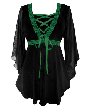 Dare Fashion Bewitched Long sleeve top F01 Emerald Gothic Medieval Genie Corset Blouse