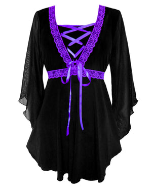 Dare Fashion Bewitched Long sleeve top F01 Purple Gothic Medieval Genie Corset Blouse