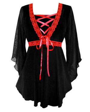 Dare Fashion Bewitched Long sleeve top F01 Red Gothic Medieval Genie Corset Blouse