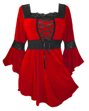 Dare Fashion Renaissance Long sleeve top F05 Scarlet Victorian Gothic Corset Blouse