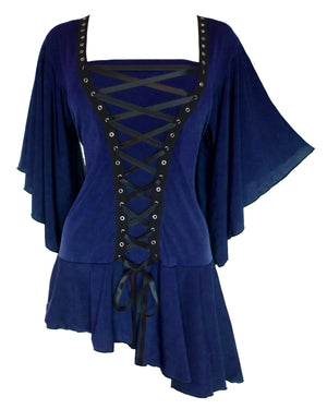 Dare Fashion Alchemy Long sleeve top F27 Sapphire Gothic Steampunk Asymmetric Corset Shirt