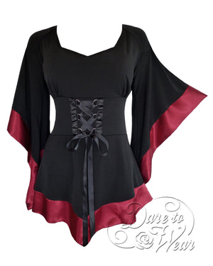 Dare Fashion Treasure Long sleeve top F28 Burgundy Medieval Gothic Cosplay Corset Tunic