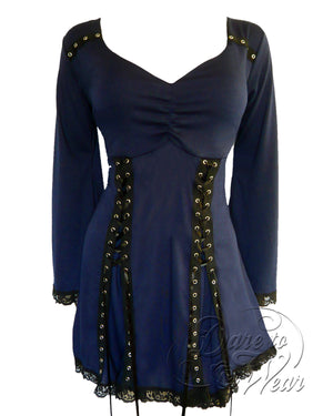 Dare to Wear Victorian Gothic Steampunk Elektra Top in Midnight Blue