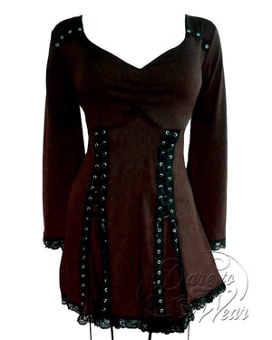 Dare to Wear Victorian Gothic Steampunk Elektra Top in Walnut Brown