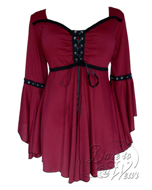 Dare to Wear Victorian Gothic Steampunk Ofelia Top in Burgundy Red