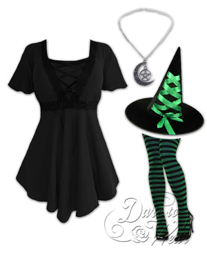 Dare Fashion Enchantress Witch  H04 Angel Green Witch Striped Gothic Corset Cosplay
