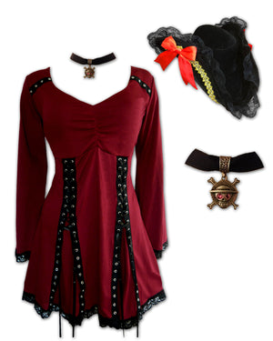 Dare Fashion Corsair Pirate  H05 Electra Garnet Steampunk Pirate Costume Cosplay