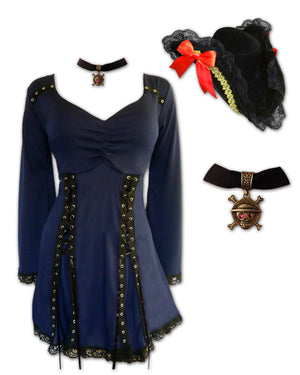 Dare Fashion Corsair Pirate  H05 Electra Midnight Steampunk Pirate Costume Cosplay