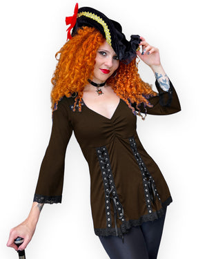 Dare Fashion Corsair Pirate  H05 F30 Walnut MJTip Gothic Steampunk Pirate Costume