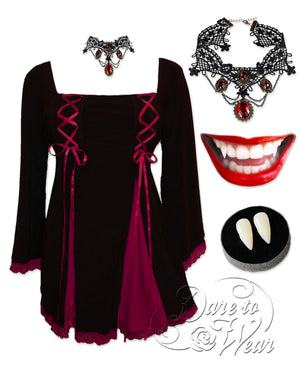 Dare to Wear Victorian Gothic Steampunk Immortal Vampire Costume with Gemini Princess Top, Burgundy