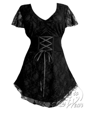 Dare Fashion Sweetheart Short sleeve top S09 Black Victorian Gothic Corset Chemise