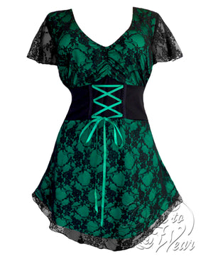Dare to Wear Victorian Gothic Steampunk Sweetheart Corset Top, Emerald