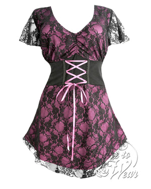 Dare Fashion Sweetheart Short sleeve top S09 Pink Victorian Gothic Corset Chemise