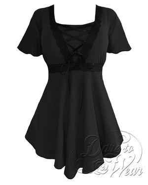 Dare Fashion Angel Short sleeve top S13 Black Black Gothic Victorian Angel Corset Shirt