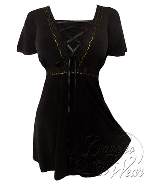 Dare Fashion Angel Short sleeve top S13 Black Gold Gothic Victorian Angel Corset Shirt