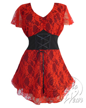Dare Fashion Printed Sweetheart Short sleeve top S38 Scarlet Victorian Gothic Lace Corset Top 