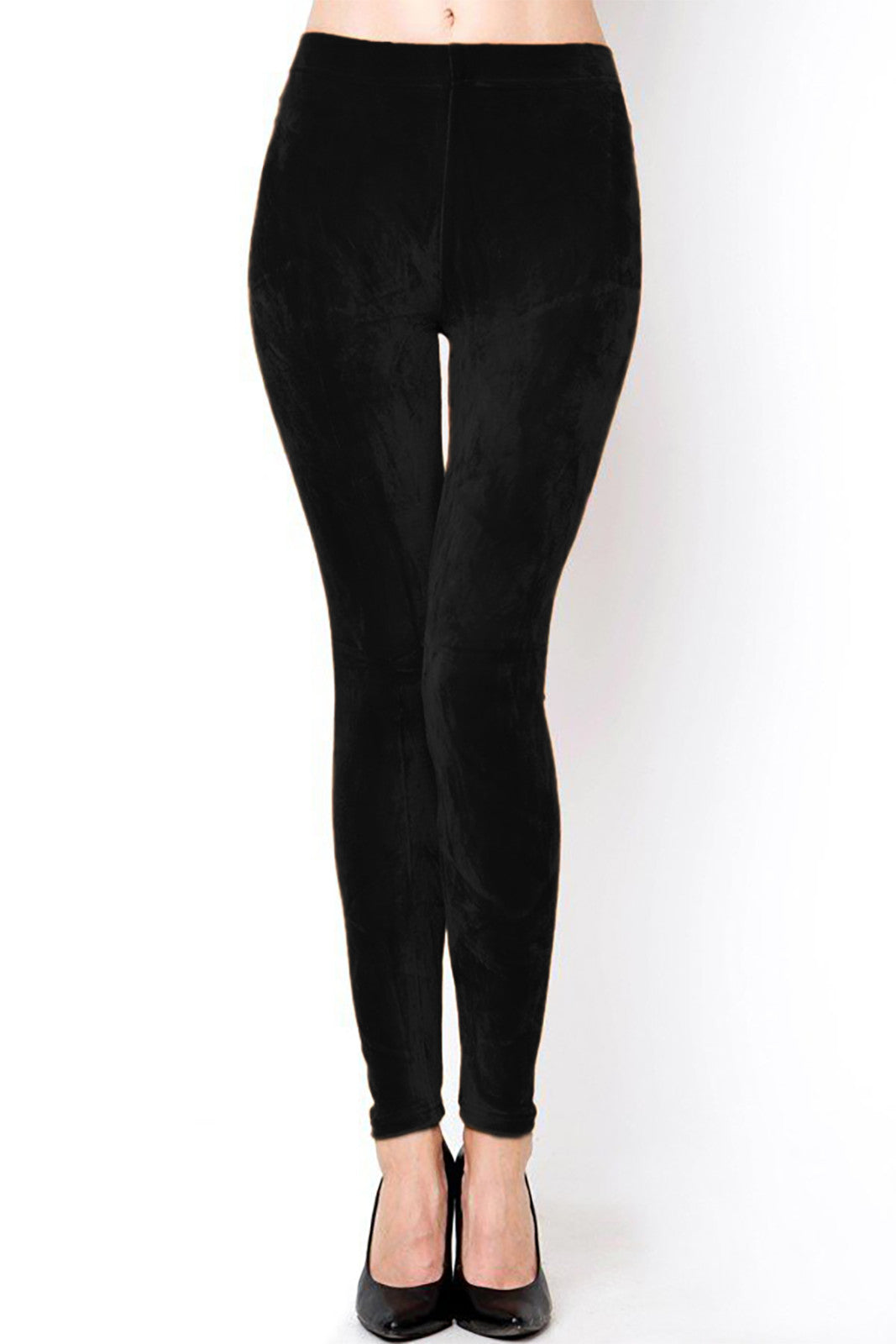 Velour Leggings in Basic Black | Raven Dark Ebony Luxury Stretch