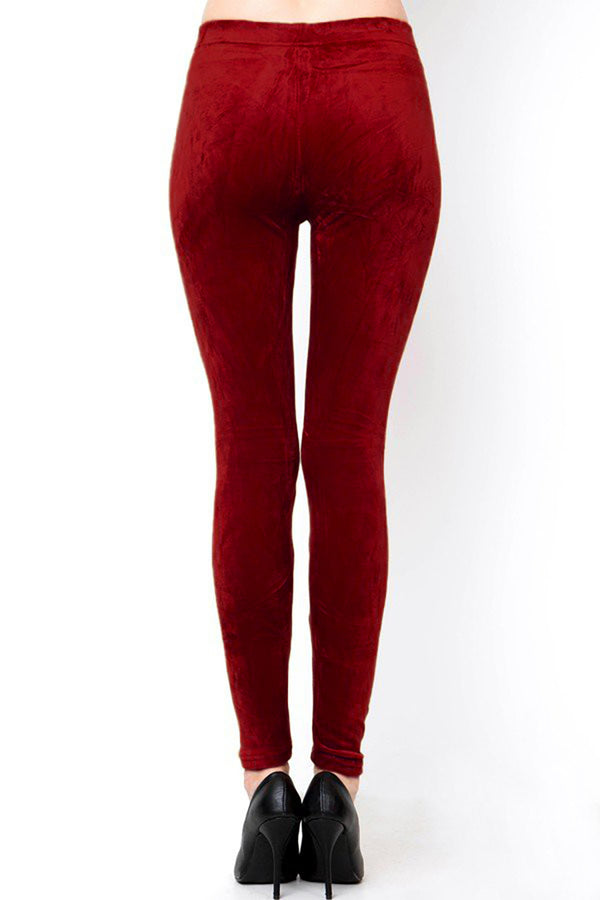 Velour Leggings in Burgundy | Maroon Blood Vampire Crimson Wine