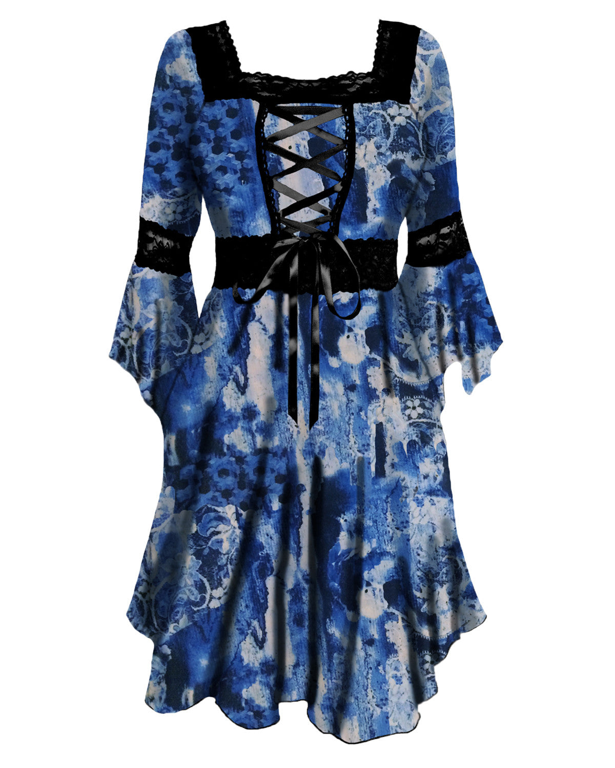 Dare Fashion Renaissance Dress in Storm | Sky Blue Denim Gothic Tie-dye Corset Gown S Dare Fashion Renaissance Dress in Storm | Sky Blue Denim Gothic Tie-dye Corset Gown S