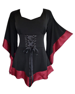 Dare Fashion Treasure Long sleeve top F28 Burgundy Medieval Gothic Cosplay Corset Tunic