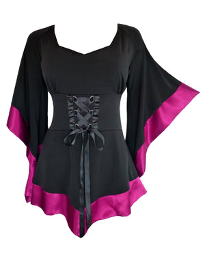 Dare Fashion Treasure Long sleeve top F28 Fuchsia Medieval Gothic Cosplay Corset Tunic