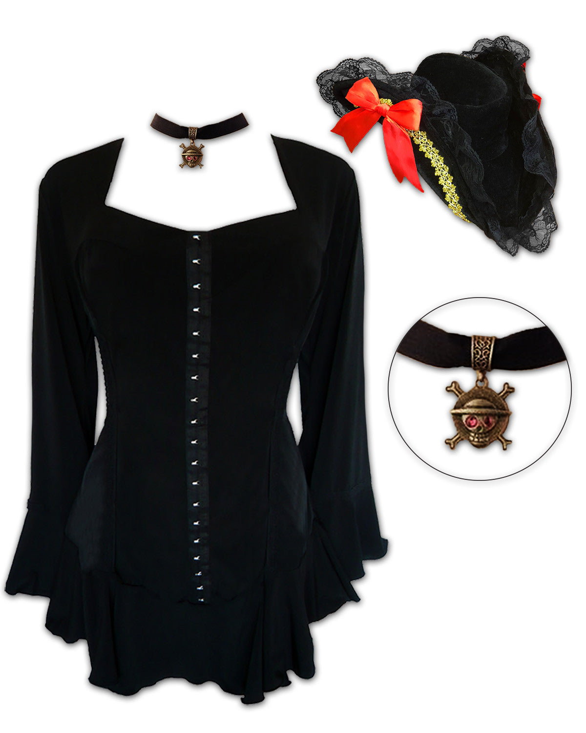 Dare Fashion Corsair Pirate Costume with Corsetta Top, Black 5X