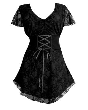 Dare Fashion Sweetheart Short sleeve top S09 Black Victorian Gothic Corset Chemise