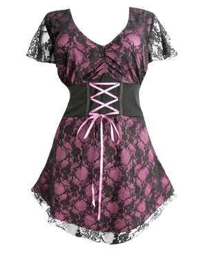 Dare Fashion Sweetheart Short sleeve top S09 Pink Victorian Gothic Corset Chemise