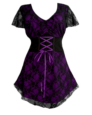 Dare Fashion Sweetheart Short sleeve top S09 Purple Victorian Gothic Corset Chemise