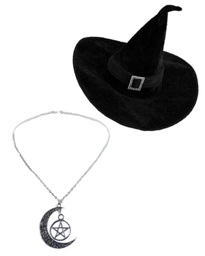 Dare Fashion Spellcaster Witch AH01 N01 Black Witch Hat Pentagram Pendant Gothic Cosplay