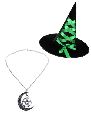Dare Fashion Sorceress Witch AH02 N01 Green Witch Hat Pentagram Pendant Gothic Cosplay