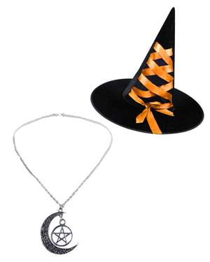 Dare Fashion Sorceress Witch AH02 N01 Orange Witch Hat Pentagram Pendant Gothic Cosplay