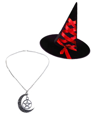 Dare Fashion Sorceress Witch AH02 N01 Red Witch Hat Pentagram Pendant Gothic Cosplay