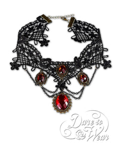 Dare Fashion Vampire Ruby Black Lace Choker Necklace Dare Fashion Vampire Ruby Black Lace Choker Necklace