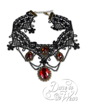 Vampire Ruby Black Lace Choker Necklace