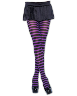 Dare Fashion Sorceress Witch AT01 Purple Black Striped Tights Gothic Witch Cosplay