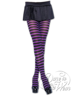 Dare Fashion Enchantress Witch  AT01 Purple Black Striped Tights Gothic Witch Cosplay