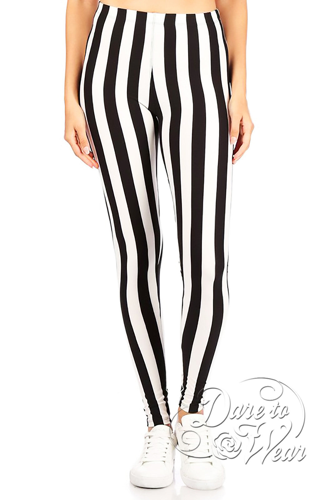 Buttery Smooth Black and White Wide Stripe Plus Size Leggings