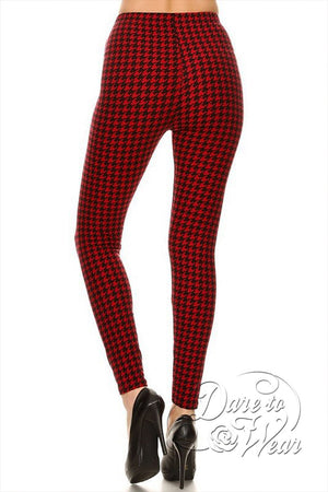Peached Leggings in Bloodhound | Red Black Houndstooth Checked Tights Back