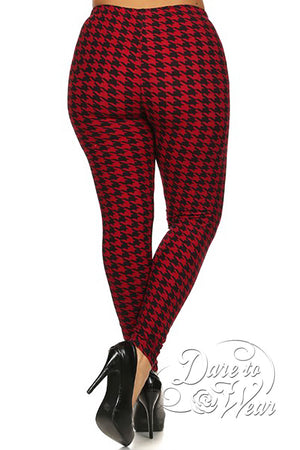 Peached Leggings in Bloodhound | Red Black Houndstooth Checked Tights Plus-Back