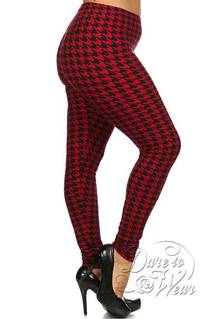 Peached Leggings in Bloodhound | Red Black Houndstooth Checked Tights Plus-Side