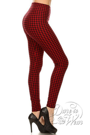 Peached Leggings in Bloodhound | Red Black Houndstooth Checked Tights Side