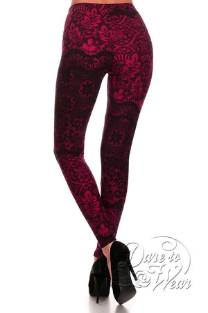 Peached Leggings in Bordello | Red Bandana Saloon Wallpaper Tights Back