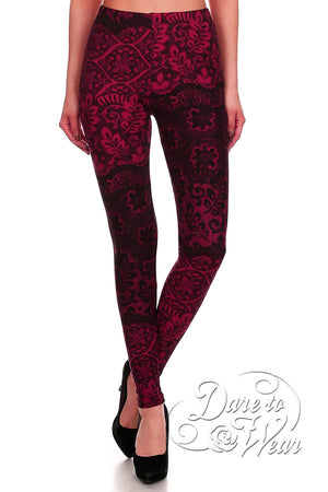 Dare to Wear Victorian Gothic Steampunk Peached Leggings in Bordello