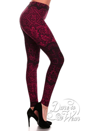 Peached Leggings in Bordello | Red Bandana Saloon Wallpaper Tights Side