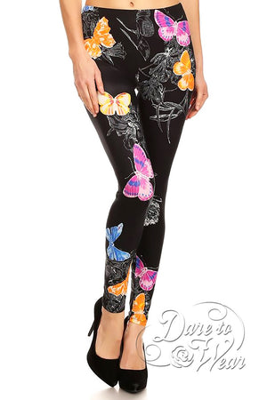 Dare to Wear Victorian Gothic Steampunk Peached Leggings in Butterfly Kisses