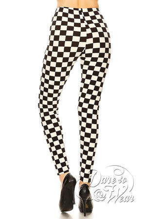 Peached Leggings in Checkmate | Chessboard Checkered Flag Finish Line Tights Back